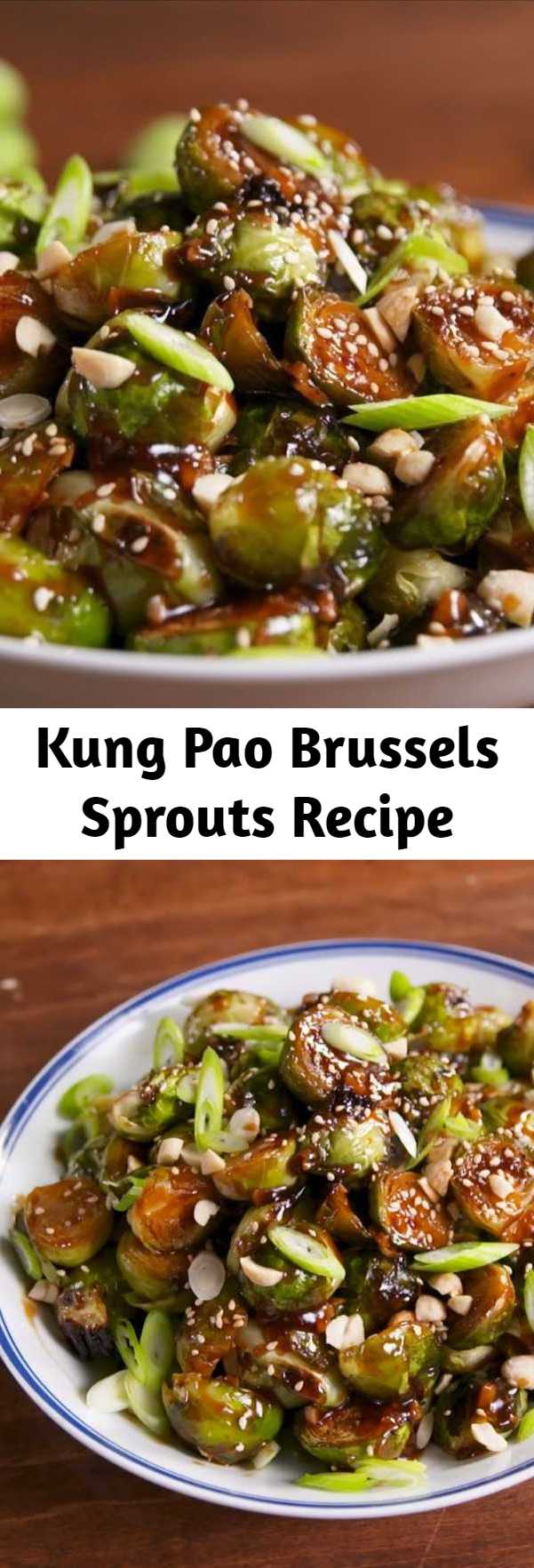 Kung Pao Brussels Sprouts Recipe - The kung pao sauce on these will turn everyone into a lover of Brussels sprouts. Salty, spicy, and addicting. #food #easyrecipe #healthyeating #cleaneating #vegetarian