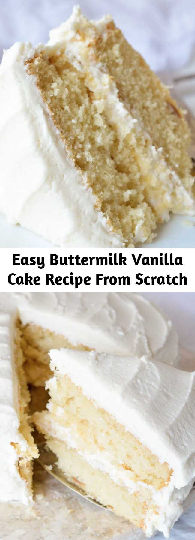 Easy Buttermilk Vanilla Cake Recipe From Scratch - Bake a cake just like Grandma used to with this Vintage Buttermilk Vanilla Cake Recipe From Scratch. A delicate layer cake topped with homemade vanilla buttercream frosting!