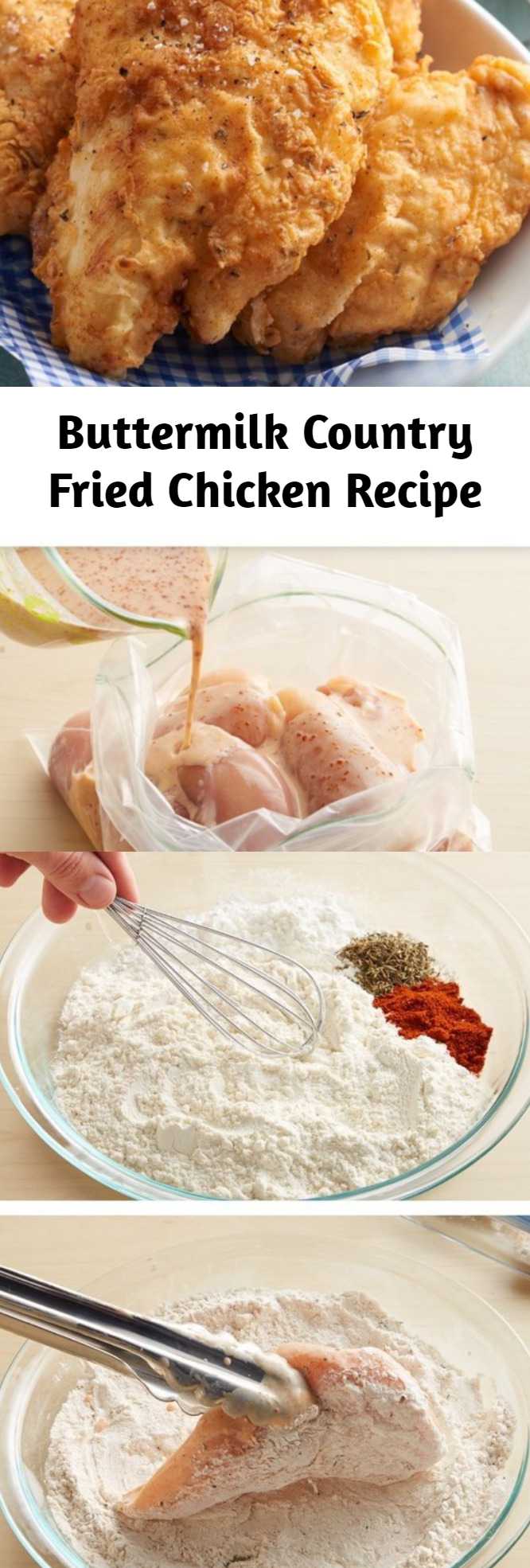 Buttermilk Country Fried Chicken Recipe - The secret to this juicy and tender fried chicken lies in the simple buttermilk marinade. The crisp crust has a delicious hint of thyme.
