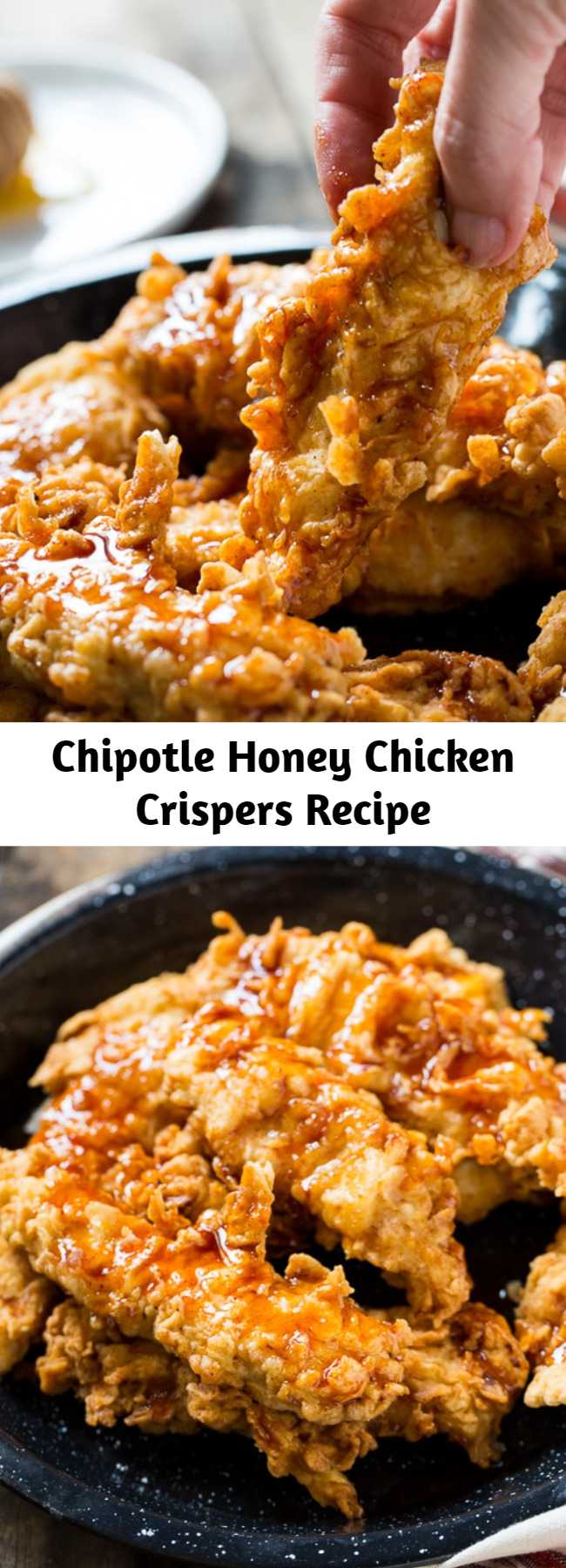 Chipotle Honey Chicken Crispers Recipe - These Honey Chipotle Chicken Crispers are a Chili's copycat. Crispy fried chicken tenders coated in a sweet and spicy sauce.