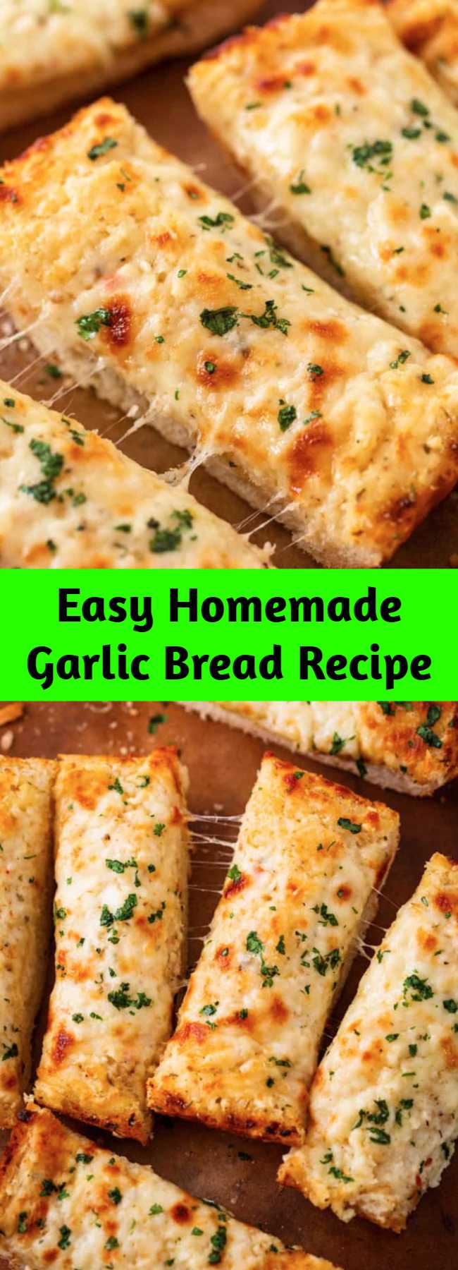 Easy Homemade Garlic Bread Recipe - This easy homemade garlic bread is loaded with two kinds of cheese and has secret ingredients that put it above the other garlic bread recipes out there! #recipe #sidedishidea #italianfood #sidedish #comfortfood #sides #breadsticks