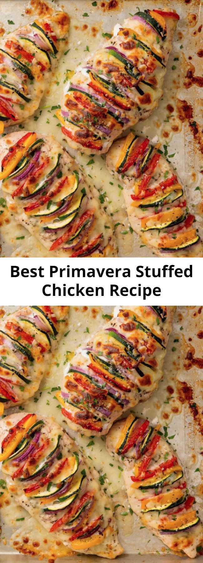 Best Primavera Stuffed Chicken Recipe - This is the opposite of boring, flavorless chicken breast. It's literally packed with colorful flavor. Bonus: It's insanely good for you! It's sooo pretty.