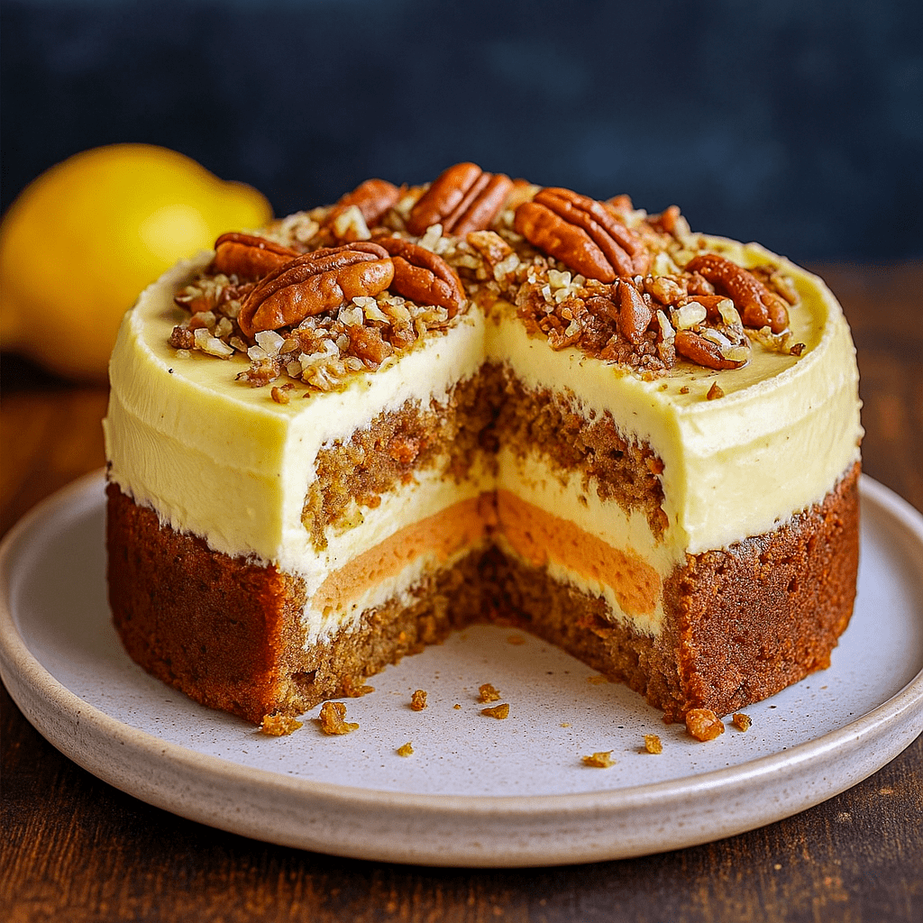 A decadent Carrot Cheesecake Recipe featuring a moist carrot cake base and creamy cheesecake topping. This Carrot Cheesecake dessert shows off a beautiful Cheesecake And Cake Layer, making it the perfect Carrot Cake Cheesecake Recipe for holidays. Garnished with nuts and cream, it’s like a Cream Cheese Carrot Cake but elevated into a rich Layered Cheesecake. Ideal for those looking for a Carrot Cake Cheesecake Recipe Easy, or fun variations like Carrot Cake Cheesecake Cupcakes baked from a Carrot Cake Recipe Homemade.