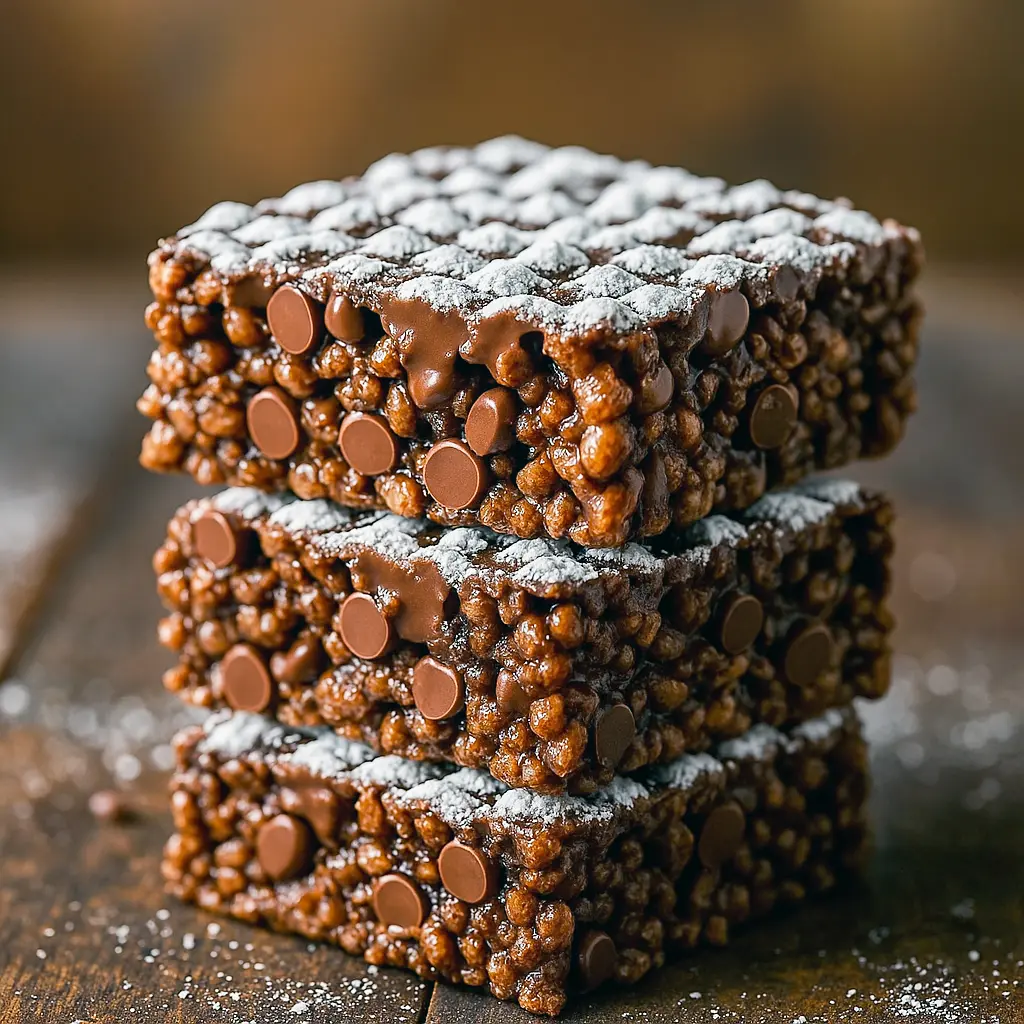 Bowl of chocolate-coated Rice Krispie Cereal coated in powdered sugar, looking like crunchy Rice Crispy Treats meets Classic Muddy Buddies, perfect for no-bake snacking.