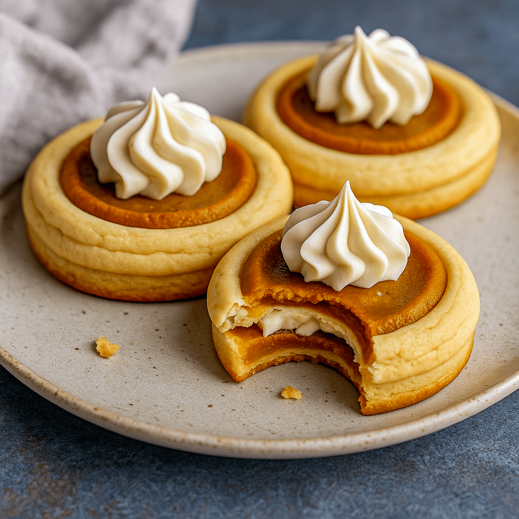 Soft Pumpkin Pie Cookies made with buttery Pumpkin Sugar Cookies, filled with creamy pumpkin pie filling, perfect for Thanksgiving Desserts Easy, cozy Fall Baking Recipes, or Thanksgiving Cookies dessert trays. The best Pumpkin Recipes Dessert for your Fall Cooking plans and a fun twist on classic Thanksgiving Desserts for anyone who loves Pumpkin Cookies.