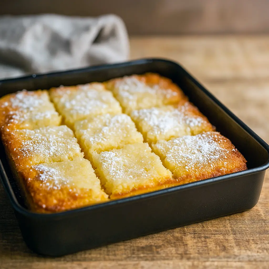 Golden, flaky French Butter Cake Recipe baked in a round pan, dusted lightly with powdered sugar — a classic from French Dessert Recipes and Butter Cake Recipe traditions, perfect for enjoying as a French Dessert, part of Baking Sweets, and one of the most loved Butter Cake styles celebrated by How Sweet Eats, for anyone ready to Eat Dessert and savor Decadent Desserts.