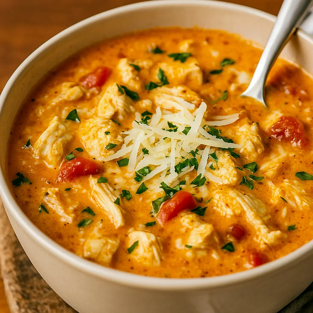 Bowl of creamy Parmesan chicken soup from Crock Soup Recipes, an Easy Chicken Soup Crockpot loaded with tender chicken, melted cheese, and herbs—perfect Crockpot Creamy Parmesan Soup, Creamy Parmesan Chicken Soup, Chicken Parm Soup Crockpot, Crockpot Creamy Chicken Parm Soup, Chicken Parmesan Soup Crockpot, Soup Crock Pot, and Creamy Parmesan Chicken Soup Crockpot.