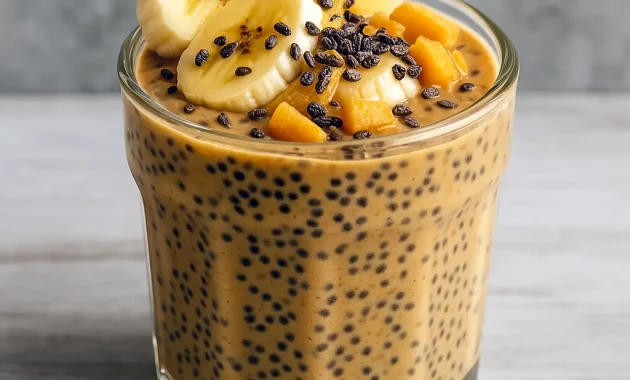 Fluffy Japanese Cotton Cheesecake Cupcakes on a plate with a fork, served alongside a jar of Banana Chia Seed Pudding, perfect for Chia Pudding Recipes Healthy, Chia Breakfast, Banana Chia Pudding, and Chia Recipe inspiration, ideal for Overnight Oats Recipe Healthy, Chia Seed Recipes, Chia Pudding Recipes, and other wholesome Oats Recipes.