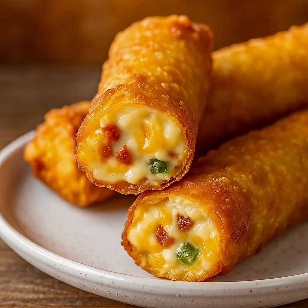 Golden crispy Roll Appetizers stuffed with jalapeño and cheese, perfect Yummy Party Appetizers and Things You Can Make With Egg Roll Wrappers. Fun Yummy Finger Food Ideas for Finger Food Meals Dinners, ideal for Appetizer And Dessert Party, Egg Roll Ideas Appetizers, Cowboy Egg Rolls, and tasty Appetizer Recipes Jalapeno.