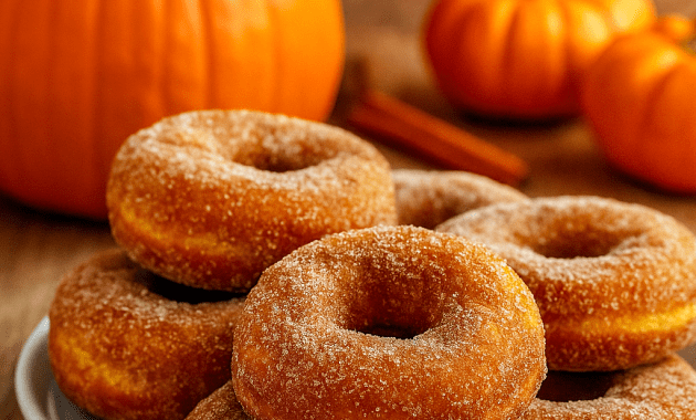 A batch of golden Pumpkin Baked Donut Recipe topped with cinnamon sugar, perfect Pumpkin Cake Doughnuts Baked for Easy Morning Baked Goods. Delicious Baked Pumpkin Doughnut Recipes made with pumpkin puree, ideal as Baked Pumpkin Donuts With Buttermilk, a classic Pumpkin Recipes Donut, tasty Pumpkin Donut for fall, fun Baking Halloween treat, and a must-try Pumpkin Spice Doughnut Recipe.
