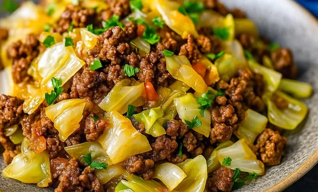 One-pan skillet with browned Minced Meat, tender cabbage, onions, and spices for a flavorful Beef Dinner. A hearty dish that fits both Cabbage Recipes Healthy and classic Ground Meat Recipes, perfect for quick weeknight meals or wholesome Beef Recipes For Dinner.