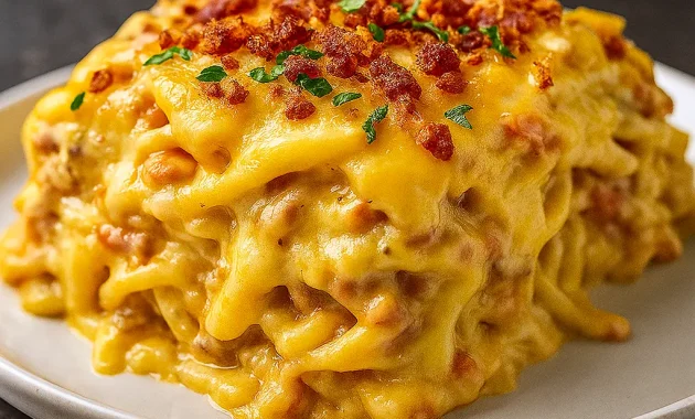 A bubbling Southern Chicken Spaghetti Bake topped with melted cheddar cheese and garnished with green onions, perfect for Easy Kid Approved Dinners, 90s Dinner Recipes, Simple Fast Dinner Ideas, Easy Meals To Feed A Crowd, Creamy Chicken Spaghetti, Cheap Chicken Dinners, Fall Casserole Recipes For Dinner, and Cheap Meals For A Crowd.