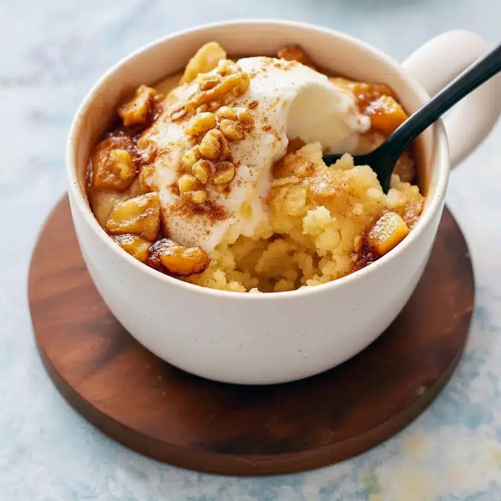 Close-up of a steaming mug cake with vanilla ice cream — a perfect example of Quick One Bowl Desserts, great alongside Apple No Bake Recipes or when you want Apple Desserts For Two from just 2 Apple Recipes, Apple Mug Dessert.