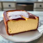 Sliced Basque cheesecake loaf with a dark, blistered top and creamy center on a wooden board — a stunning Cheesecake Recipes shot that could double as Bread Recipes Sweet, perfect when you just want to Eat Dessert.