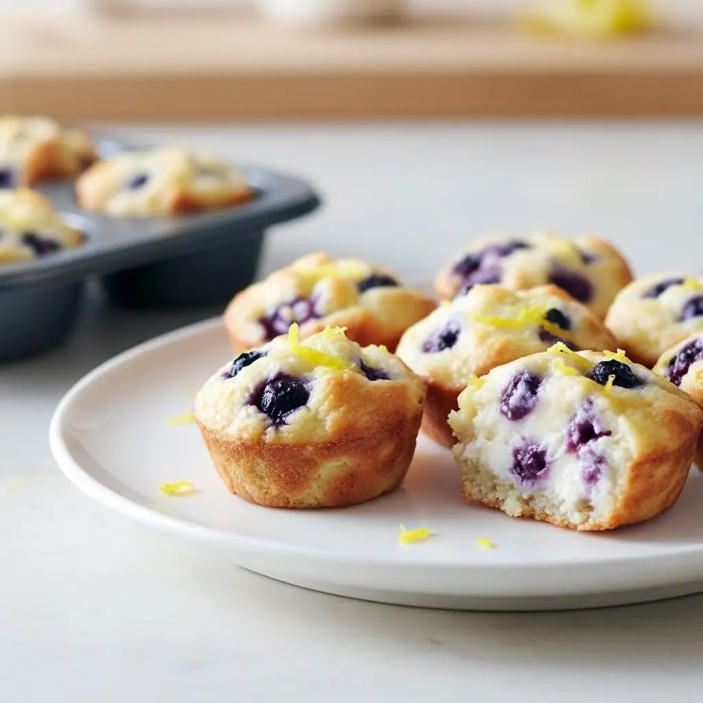 Golden mini cottage cheese muffins with blueberries and lemon zest on a cooling rack — a delicious Healthy Snack Breakfast idea packed with protein and flavor.