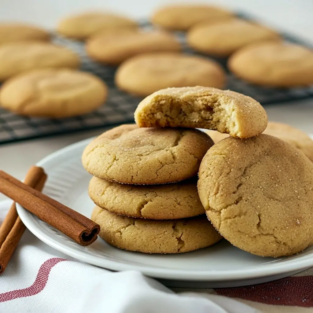 Stack of chai-spiced brown butter snickerdoodles with crackly cinnamon-sugar coating and soft, chewy centers.