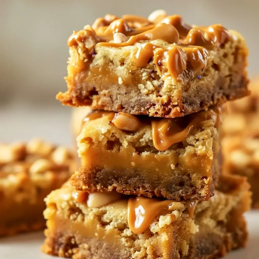 Stack of golden butterscotch-toffee cookie bars on a white plate, studded with toffee pieces and served with a small scoop of vanilla ice cream.
