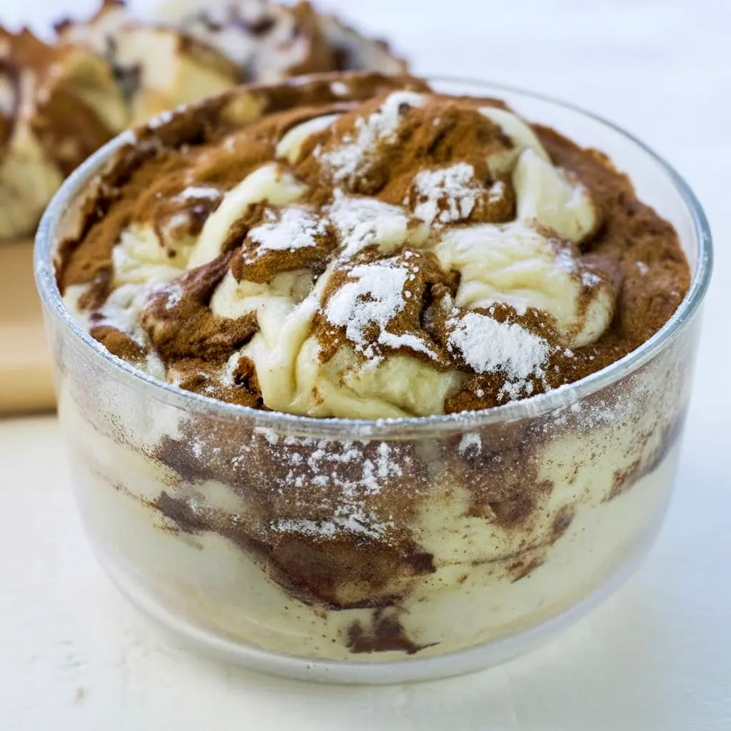 Slice of cinnamon swirl protein cake with visible cinnamon ribbon and moist crumb, plated with a fork and a sprinkle of cinnamon, Low Cal Low Carb High Protein.