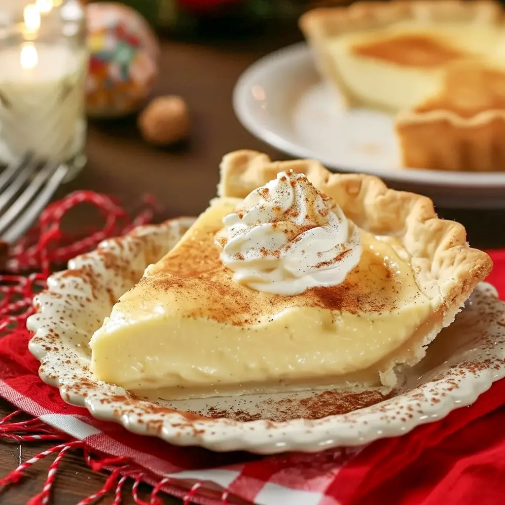 A golden, flaky Vanilla Custard Pie filled with a creamy, spiced cinnamon filling and topped with whipped cream — the ultimate cozy Cinnamon Vanilla Creamy Custard Pie for winter celebrations.