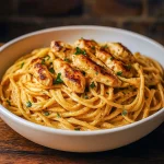 A creamy skillet of linguine tossed with cowboy butter sauce and tender chicken, topped with fresh parsley and parmesan—perfect for Fall Weekday Dinners, Southern Meals For Two, and anyone searching for Simple Ideas For Dinner.