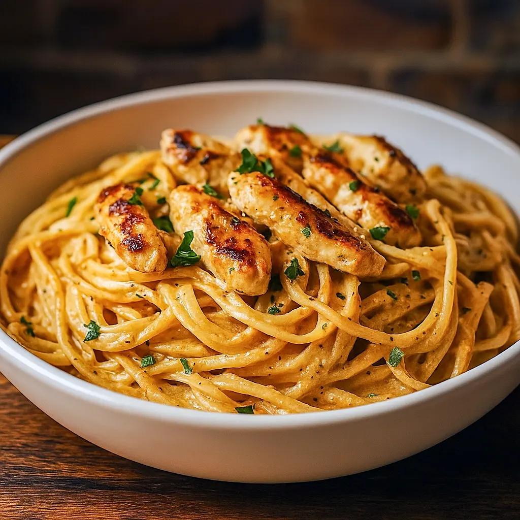 A creamy skillet of linguine tossed with cowboy butter sauce and tender chicken, topped with fresh parsley and parmesan—perfect for Fall Weekday Dinners, Southern Meals For Two, and anyone searching for Simple Ideas For Dinner.