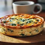 Slice of golden Crustless Quiche made with cottage cheese and spinach on a white plate, styled for a Gourmet Breakfast spread; perfect example of Quiche Recipes Easy, Quiche Recipes Crustless, and other Quiche Recipes or Breakfast Brunch Recipes and a tasty entry in Cottage Cheese Recipes and Breakfast Recipes Casserole, great for Health Dinner Recipes.