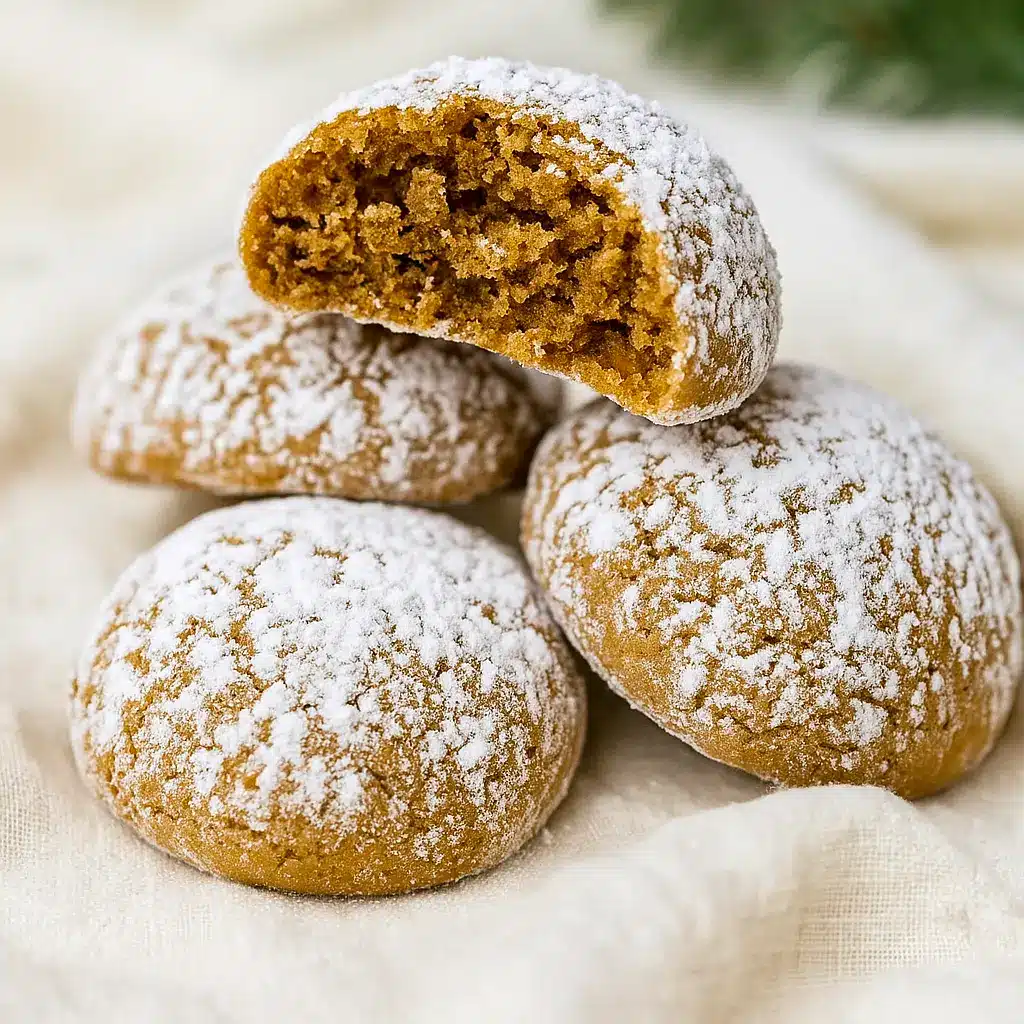 A plate of festive Gingerbread Snowball Cookies rolled in powdered sugar, the perfect Christmas Cookies Snowballs for holiday gatherings. These soft, spiced Ginger Snowball Cookies also work as Gingerbread Balls or even creative Sourdough Snowball Cookies, making them a versatile addition to your dessert table. Pair with Gingerbread Snowballs, fun Gingerbread Thumbprint Cookies, or other bite-sized Ball Cookies for a winter wonderland of Snow Balls Cookies.