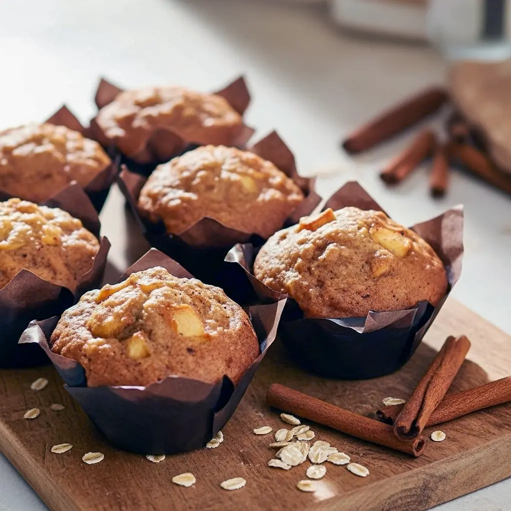 Golden apple-cinnamon oat muffins on a cooling rack, showing tender crumb and oat topping — a simple take on Heart Healthy Apple Recipes, perfect Easy Muffins Healthy to batch bake, and a smart option in Healthy Food Ideas Low Carb collections, Healthy Tasty Muffins.