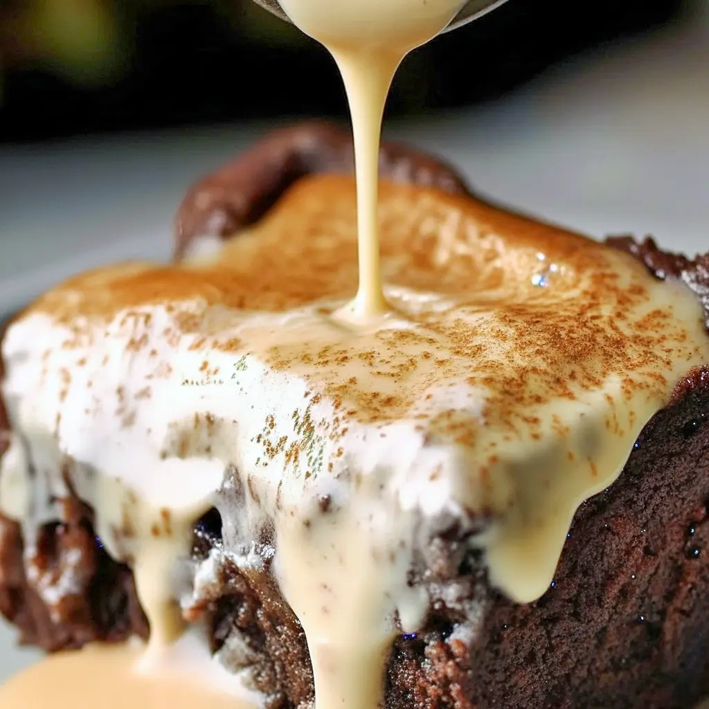 Slice of layered chocolate cake with light whipped frosting, dusted with cinnamon and served on a ceramic plate, Chocolate Milk Cake.