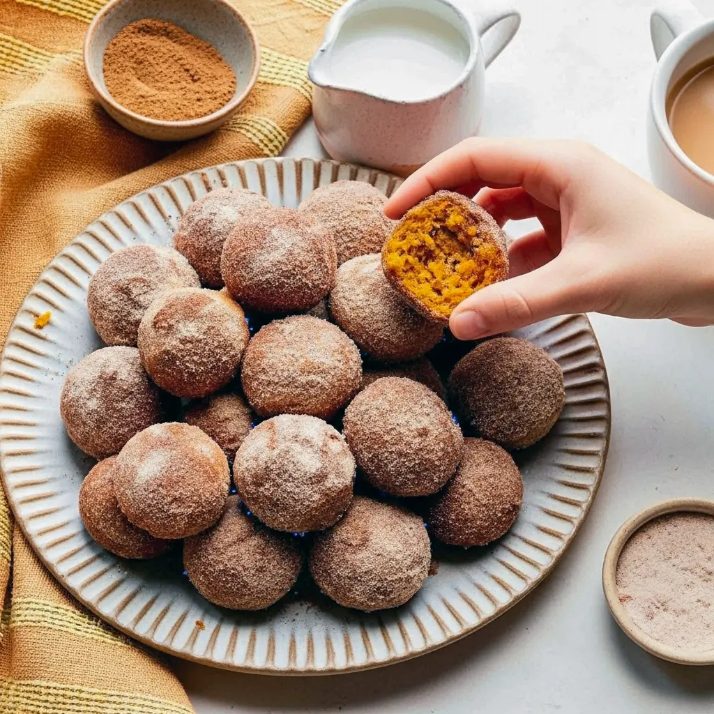 Close-up of warm, sugar-dusted Cinnamon Pumpkin Mini Muffins on a cooling rack, showing golden tops and a cinnamon-sugar sheen, Mini Cinnamon Sugar Pumpkin Muffins.
