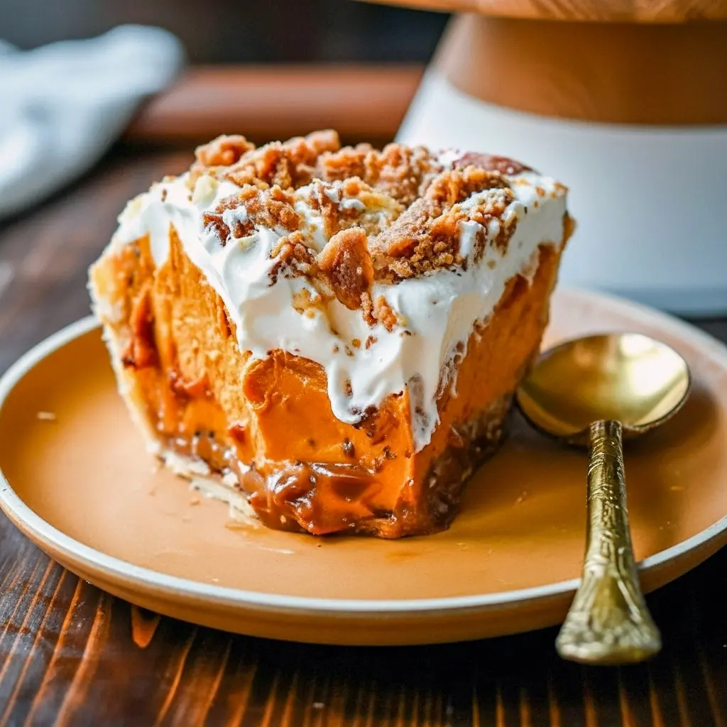 A stunning Milk Pumpkin Pie topped with whipped cream and golden streusel, inspired by the famous Pumpkin Pie Milk Bar, the ultimate Pumpkin Cream Dessert for Homemade Thanksgiving Pies.