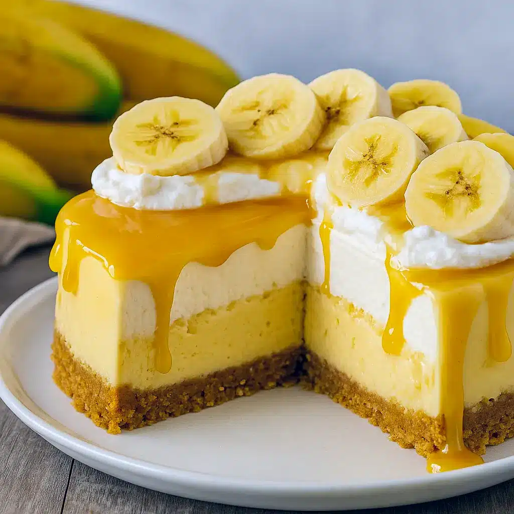 A creamy No Bake Banana Pudding Cheesecake topped with whipped cream, sliced bananas, and vanilla wafer crumbs, the perfect dessert for fans of Banana Pudding Cheesecake No Bake and classic Sweet Baking Recipes.