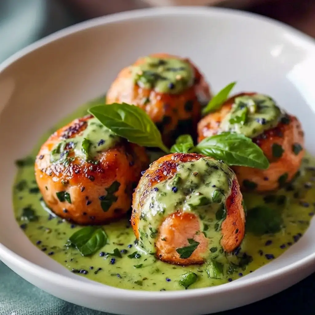 Golden baked salmon balls drizzled with creamy avocado sauce — a protein-packed Salmon Appetizer perfect for healthy Seafood Dinner lovers and fans of Fish Dishes.