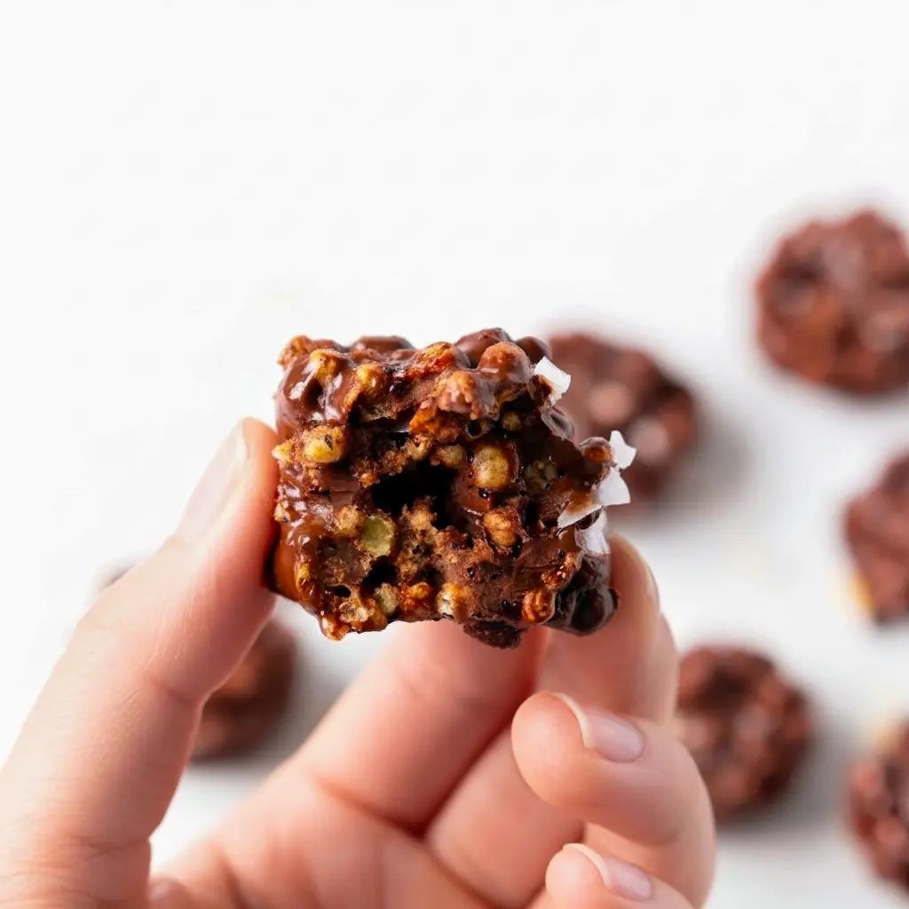 Close-up of glossy quinoa chocolate crisps on parchment, a tray of Easy Desserts Healthier bites that double as Healthy Quinoa Desserts and satisfyingly sneaky Healthy Cheat Snacks, sweet crunchy snacks.