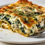 Chicken And Spinach Casserole slice with golden melted cheese, a cozy photo that screams Healthy Low Carb Dinners, Spinach Casserole, Chicken Entrees, Keto Recipes Dinner, Low Carb Chicken, Easy Casserole Recipes, Chicken Recipes Casserole, and Spinach Stuffed Chicken.