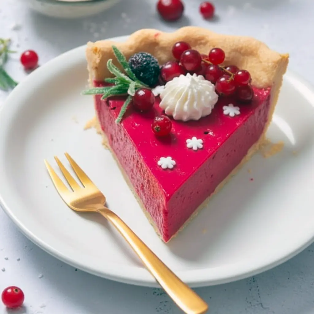 A festive Cranberry Custard Pie with creamy pink Cranberry Custard Pie Filling topped with sugared cranberries and whipped cream, perfect for Fruit Pies For Christmas.