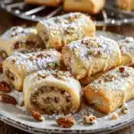 Close-up of golden italian Cookies with swirls of rich nut filling — the Best Nut Roll Recipe baked to perfection, showcasing a tender, flaky texture and irresistible aroma.