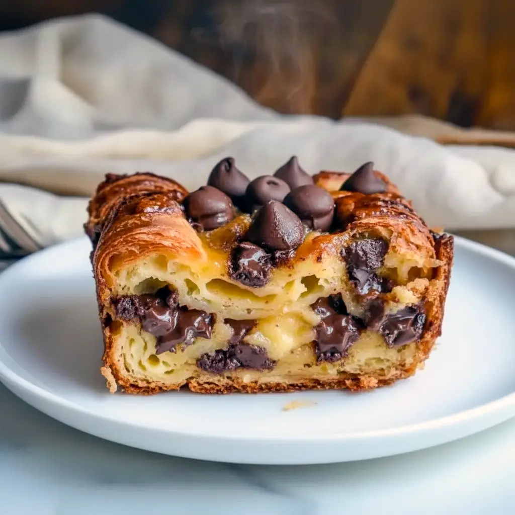 A golden chocolate croissant breakfast bake in a 9x13 pan, dusted with powdered sugar and berries — pictured as a Best Dessert For Brunch option and great for Make And Take Breakfast Ideas, Breakfast Quick Ideas, or turning into Breakfast Recipes Fancy; works for Breakfast Casseroles Sweet, Recipes For Brunch Party, Ideas For Breakfast Party, Not Sweet Breakfast Ideas (savory version), and Breakfast Gift Ideas.