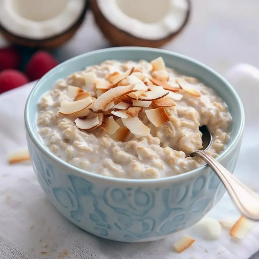 Overnight Oats With Coconut Milk in a mason jar topped with banana and toasted coconut, styled to showcase Coconut Milk Recipes Breakfast, Recipes That Use Coconut Cream, and creamy Coconut Oats; a fresh example of Coconut Healthy Recipes and Clean Simple Eats Coconut Cream Recipes, easily upgraded to High Protein Meals No Dairy, transformed into Coconut Baked Oats, or enjoyed as simple Coconut Milk Overnight Oats.