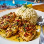 Plate of golden seared chicken scampi served over creamy garlic Parmesan rice, styled for Best Quick Dinner Recipes, capturing a cozy yet elevated meal ideal for Dinner Recipes Romantic, Fast And Easy Chicken Dinner Recipes, hearty Dinner Ideas For Men, flavorful Chicken Breast Recipes Rice, weeknight-friendly Supper Ideas Chicken, elegant Special Dinner Recipes, simple Lite Dinner Ideas, and comforting Dinner With Chicken.