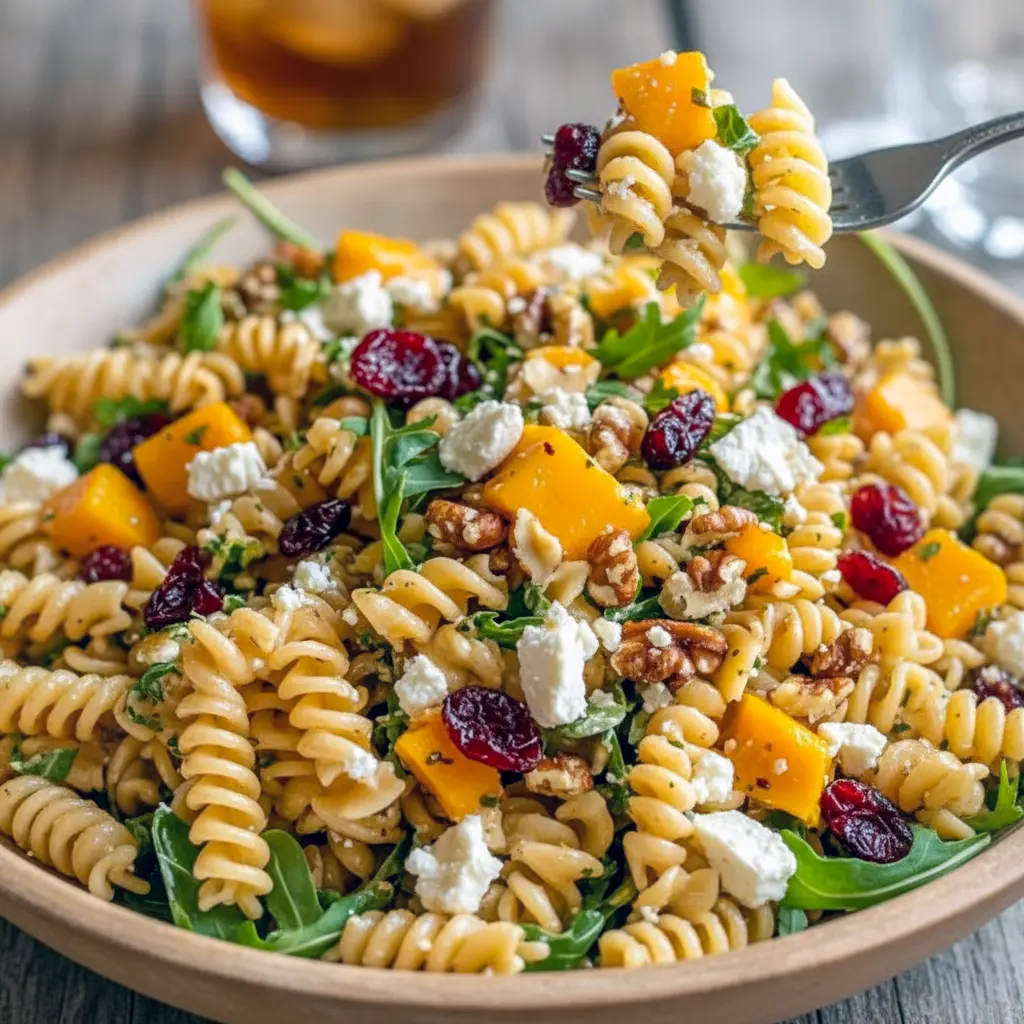 Autumn pasta salad with roasted butternut squash, Brussels sprouts, cranberries and feta — ideal Friendsgiving Dinner Food Ideas, great for Easy Potluck Dishes Vegetarian, a classic Harvest Side Dishes, fits Fall Dishes Dinners Easy, works for Easy Fall Dishes For Parties, perfect as Cold Dinners On The Go, a top Fall Dish To Pass Ideas, in many Recipes For Dinner Fall, and a tasty Side Dishes For Fall Party.