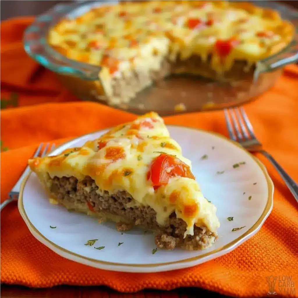 Cheesy baked Gluten Free Cheeseburger Pie in a pie dish with golden melted topping, perfect for low-carb comfort food lovers searching for Carb Free Hamburger Recipes, easy Gluten Free Hamburger Recipes For Dinner, and hearty Gluten Free Recipes With Hamburger Meat or Hamburger Recipes Gluten Free options; includes tender beef filling for delicious Gluten Free Recipes Hamburger Meat meals with all the flavors of a Gluten Free Cheeseburger, ideal as a satisfying Healthy Cheeseburger Pie and family-friendly Thm Hamburger Recipes dinner.