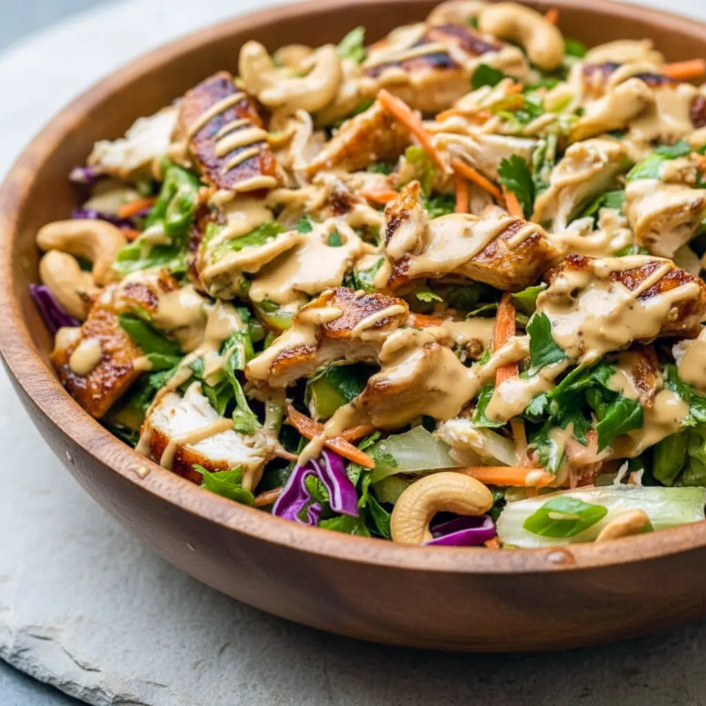 Photo of Chicken Cashew Crunch Salad with romaine, grilled chicken, cashews and crispy noodles — labeled Best Salad Recipes, perfect for Salad Side Dishes and Dinner Salads, part of fresh Fresh Salad Recipes, works as Salad Recipes For Dinner, a colorful Cold Salad to Eat Salad, great among Chicken Salad Recipes for Summer Dinner.