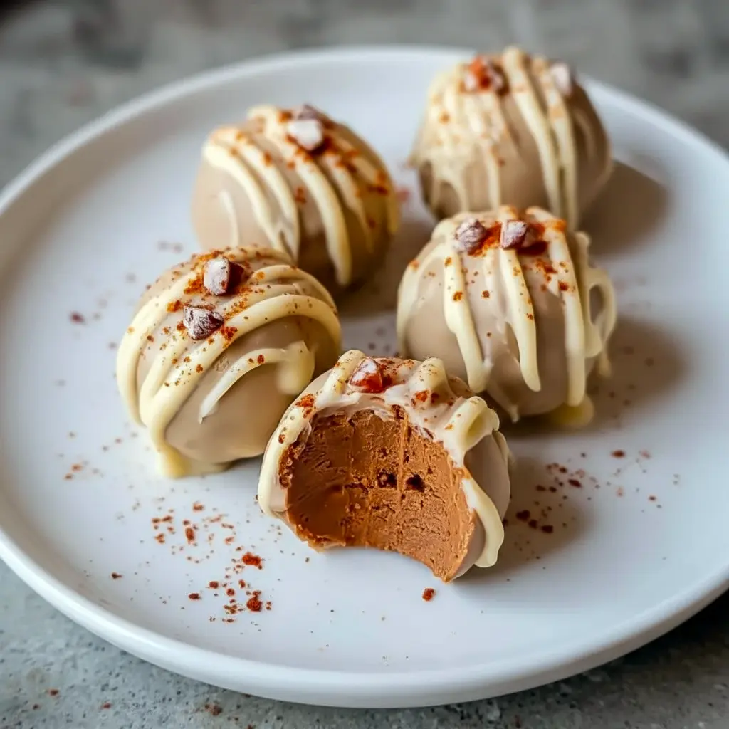 Close-up of white-chocolate-coated gingerbread bites on parchment, styled as Cute Christmas Deserts; these Xmas Truffles are simple Christmas Truffle Recipes and can be a lighter option for Christmas Treats Healthy swaps, Cozy Christmas Treats.