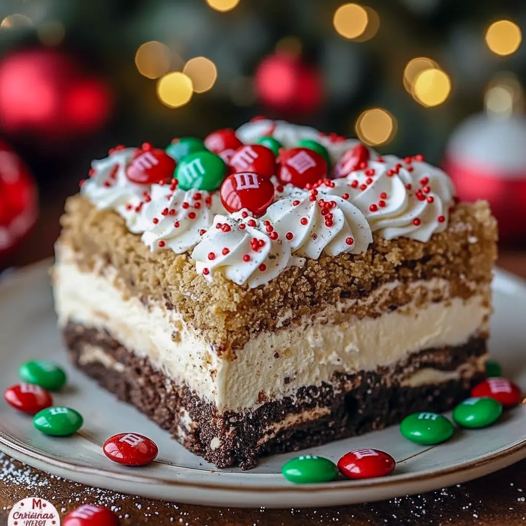 No-bake layered Oreo pudding dessert topped with colorful sprinkles and mini candies, Last Minute Christmas Desserts.
