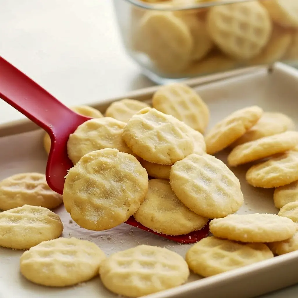 A close-up of golden mini sugar cookies coated in sugar, stacked on a baking tray, showcasing bite-sized treats perfect for sharing, gifting, and holiday baking, inspired by Almond Flavored Cookies Recipes and classic Party Cookies Ideas, Best Cookies For A Party.