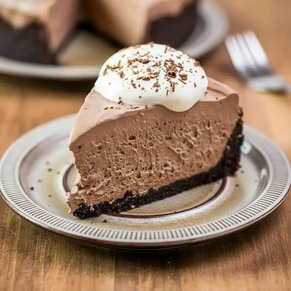 Dessert Parfait-style shot of a glossy chocolate pie slice topped with whipped cream and shavings, a tempting example of Keto Friendly Desserts and Low Carb Sweets, Low Carb Dessert.