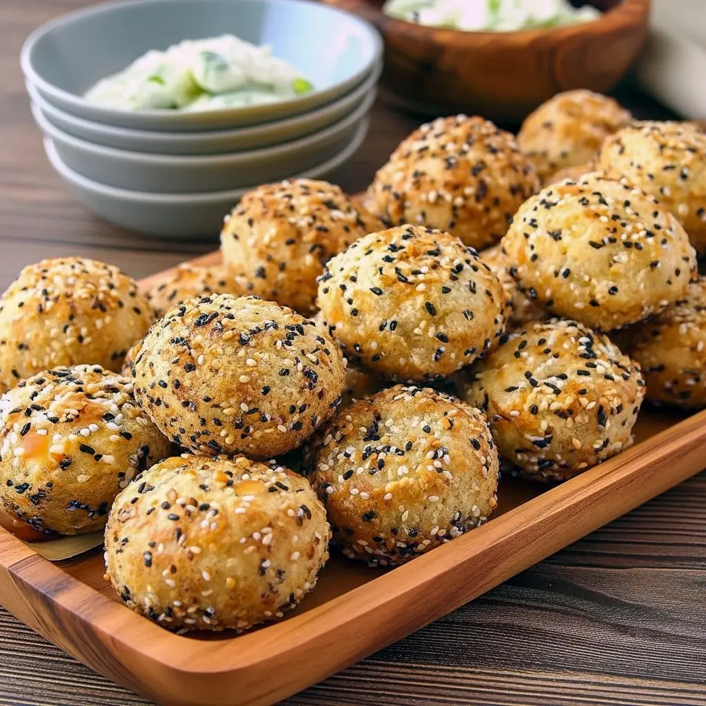 High Protein Morning Snack — close-up of golden, cream-cheese–stuffed bagel bites on a cooling rack; inspired by Everything But The Bagel Recipes and baked like little Baked Protein Bites with an option to make a Garlic Onion Protein Bagel flavor. Ideal for Snacks Ideas For Work or Protein Snack Ideas On The Go, great for High Protein Lunch Ideas For School, part of my Prime Protein Recipes lineup, and simple, satisfying High Protein Bites.