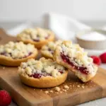 Photo of jam-topped Keto Cookies with a golden crumb (mini Raspberry Crumble), styled alongside jars of Sugar Free Cranberry Sauce and regular Cranberry Sauce; presented as Low Carb Treats and Guilt Free Snacks, great for Healthy Dessert Options, easily served as Keto Biscuits, and promoted as a way to Reduce Food Waste.