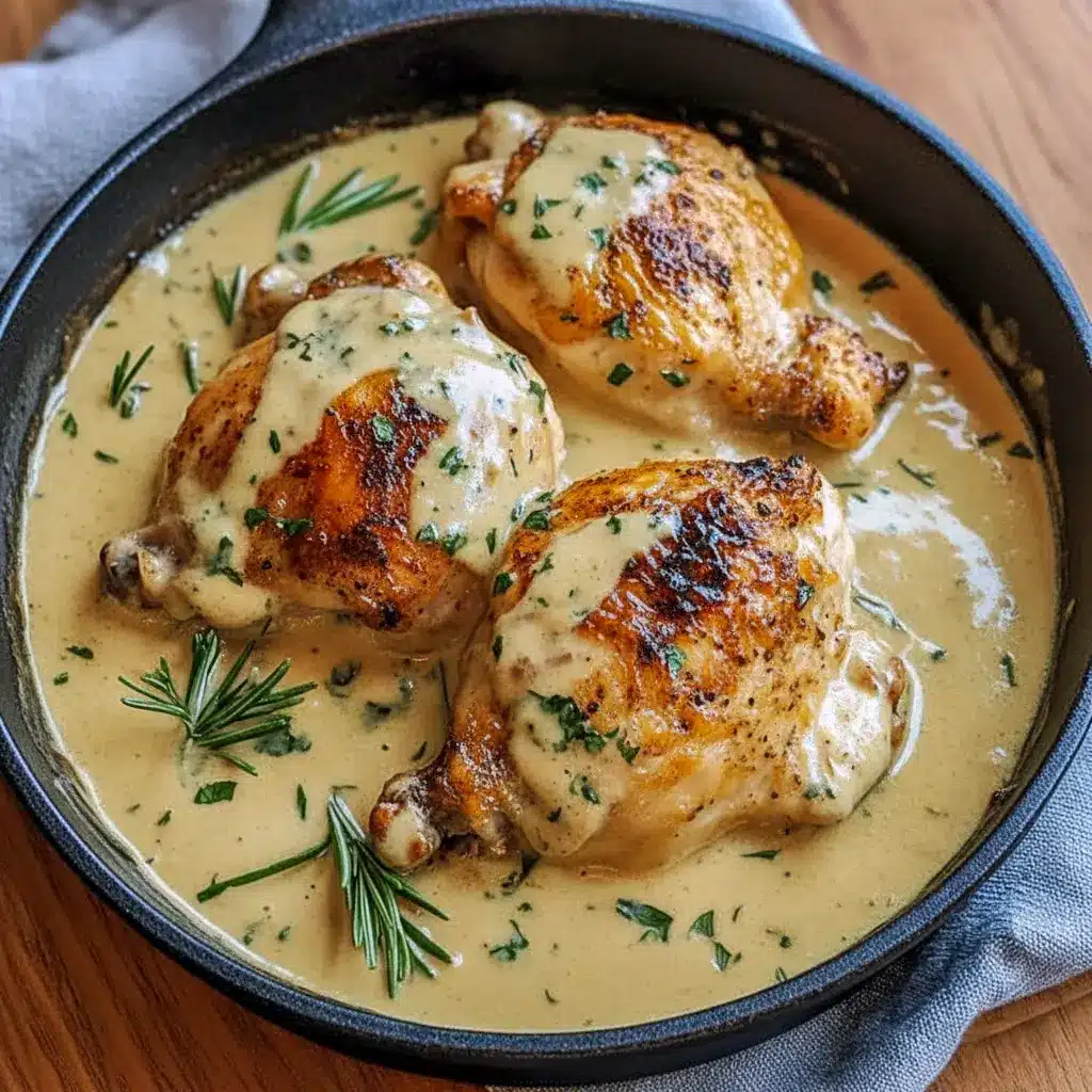 Overhead of golden seared chicken breasts in creamy garlic sauce, sprinkled with parsley, plated with mashed potatoes, Irish Chicken In Whiskey Cream Sauce.